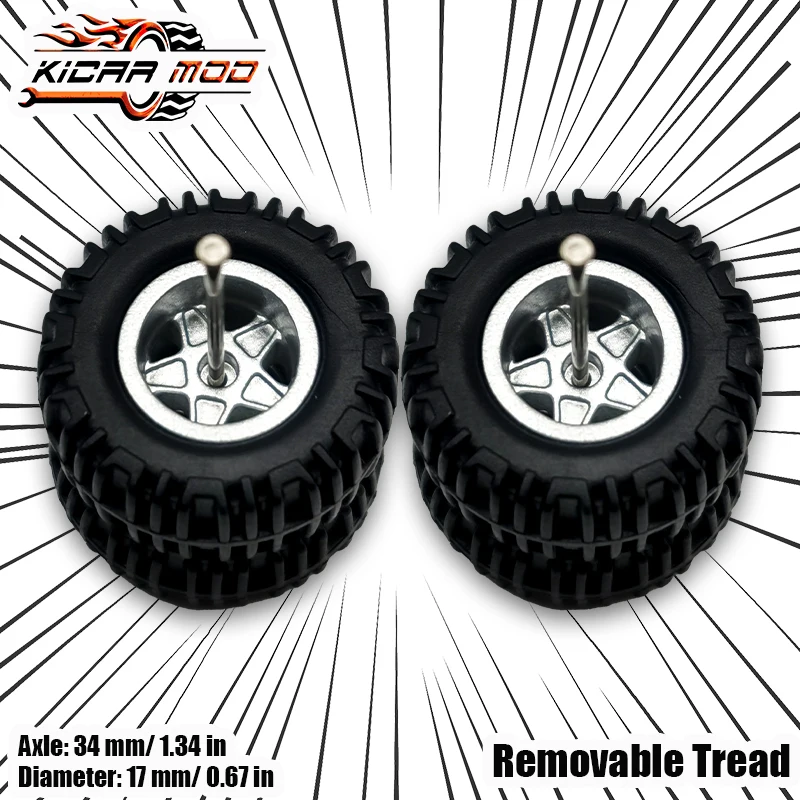 KicarMod 1/64 Monster Truck Off-Road Model Car Wheels for 1:64 Large Size D: 0.67In Rubber Tires Set for Hot Wheels Car Toys