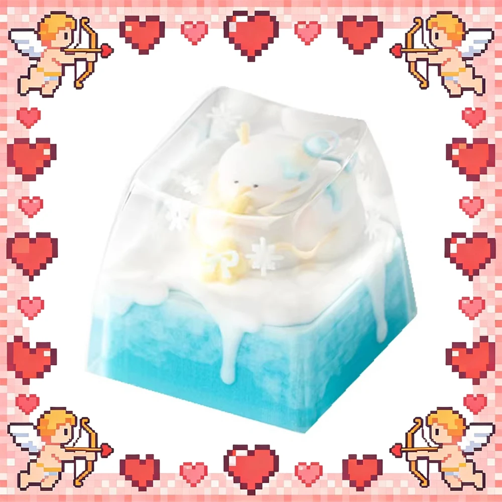 KEYMOJI Snow World Cute Cartoon Penguin PC Keycaps Transparent Glue Drops Are Handmade Keyboard Keycaps For PC Accessories Gifts