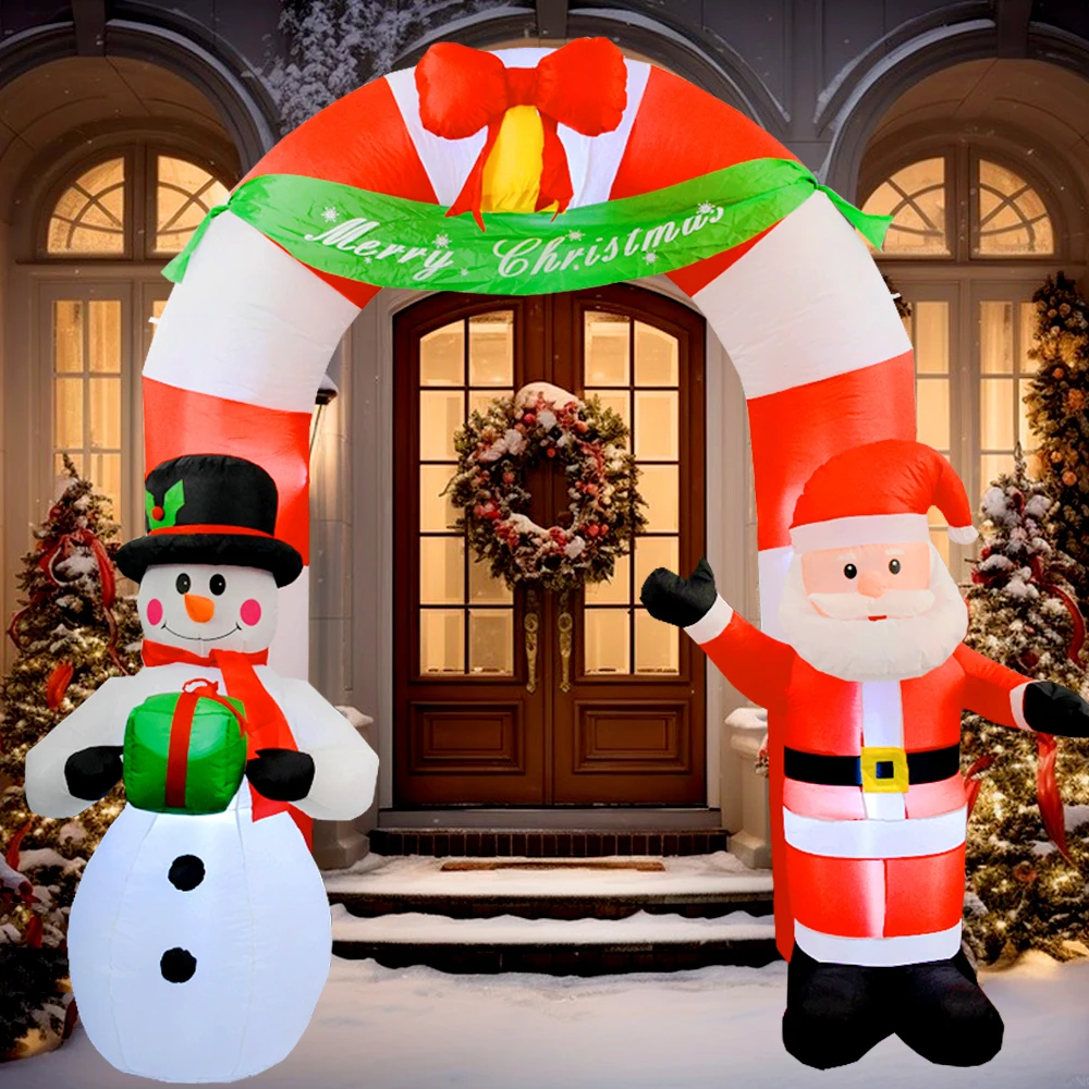 Arco inflable de Papá Noel, muñeco de nieve, arco inflable con luz LED, decoración navideña para jardín al aire libre, patio, césped, decoración de invierno