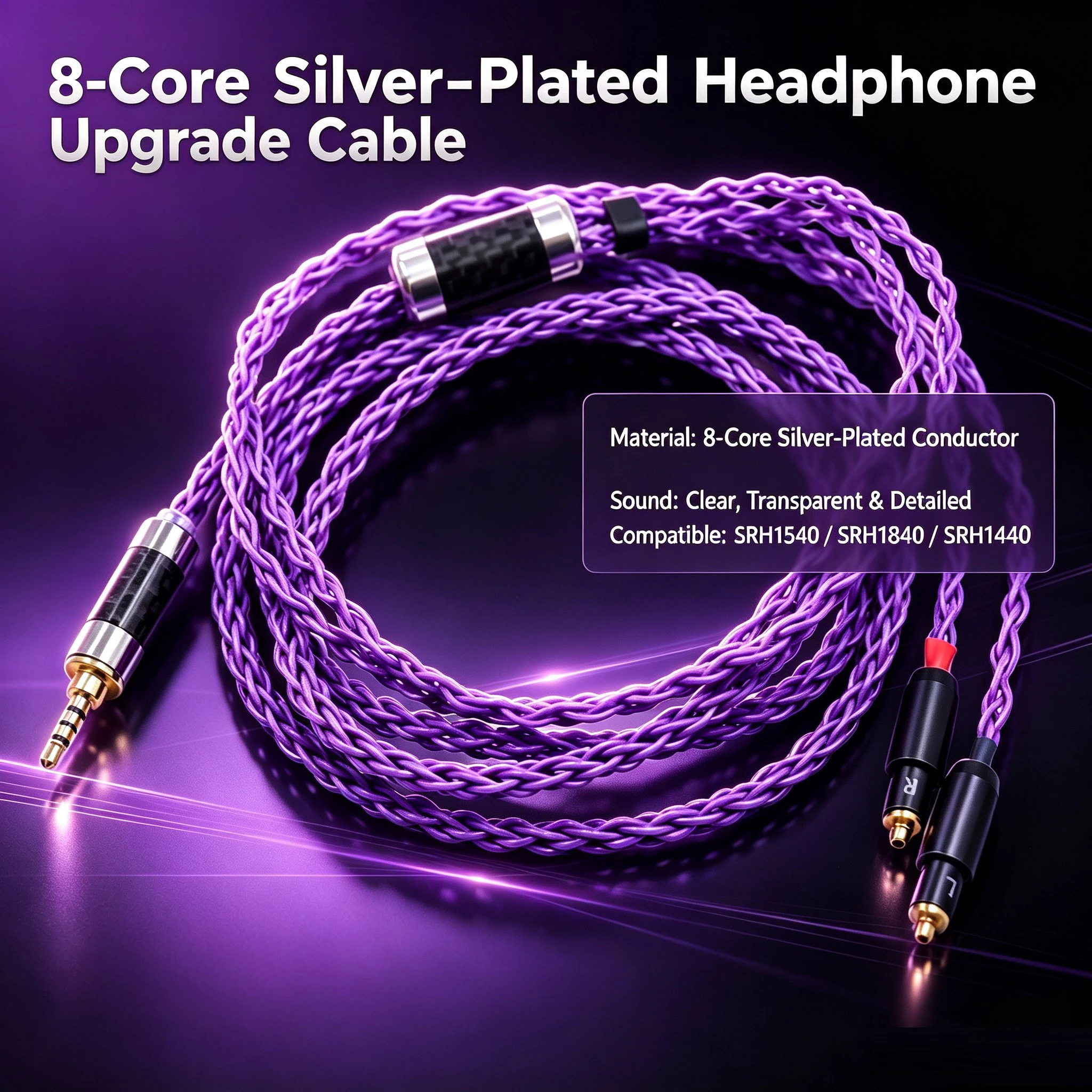 8 Core Silver Plated Purple 2.5mm 4.4mm XLR 3.5mm Earphone Cable For SRH1540 SRH1840 SRH1440 Headphones