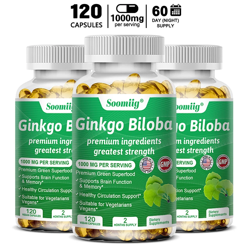 SOOMIIG Ginkgo Biloba Extract Supplement - for Brain Health, Cognitive Function, Focus, Memory and Stress Relief, Vegetarian