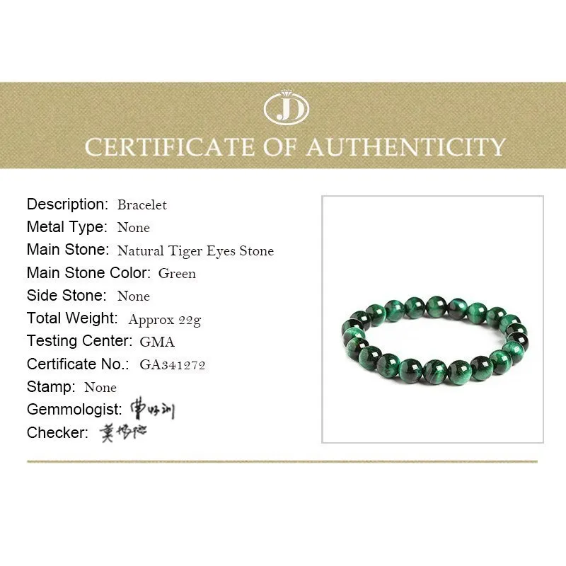 JD 6/8/10/12mm Green Tiger Eye Beaded Bracelets Trendy Natural Stone Bracelet For Women Lucky Men Jewelry