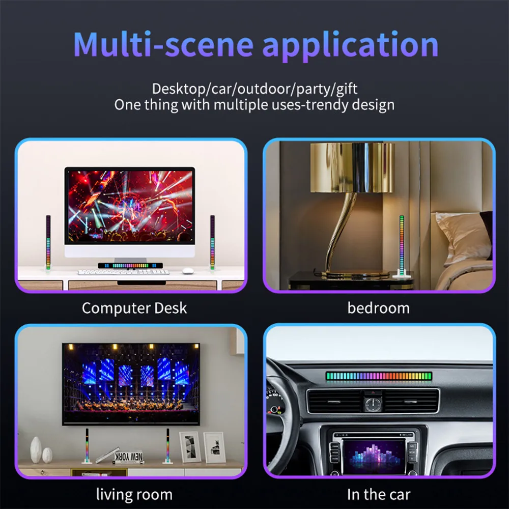 RGB LED Light Bar Music Sound Control Pickup Light Rhythm Ambient Lamp Atmosphere Night Light for Car TV Game Computer Desktop