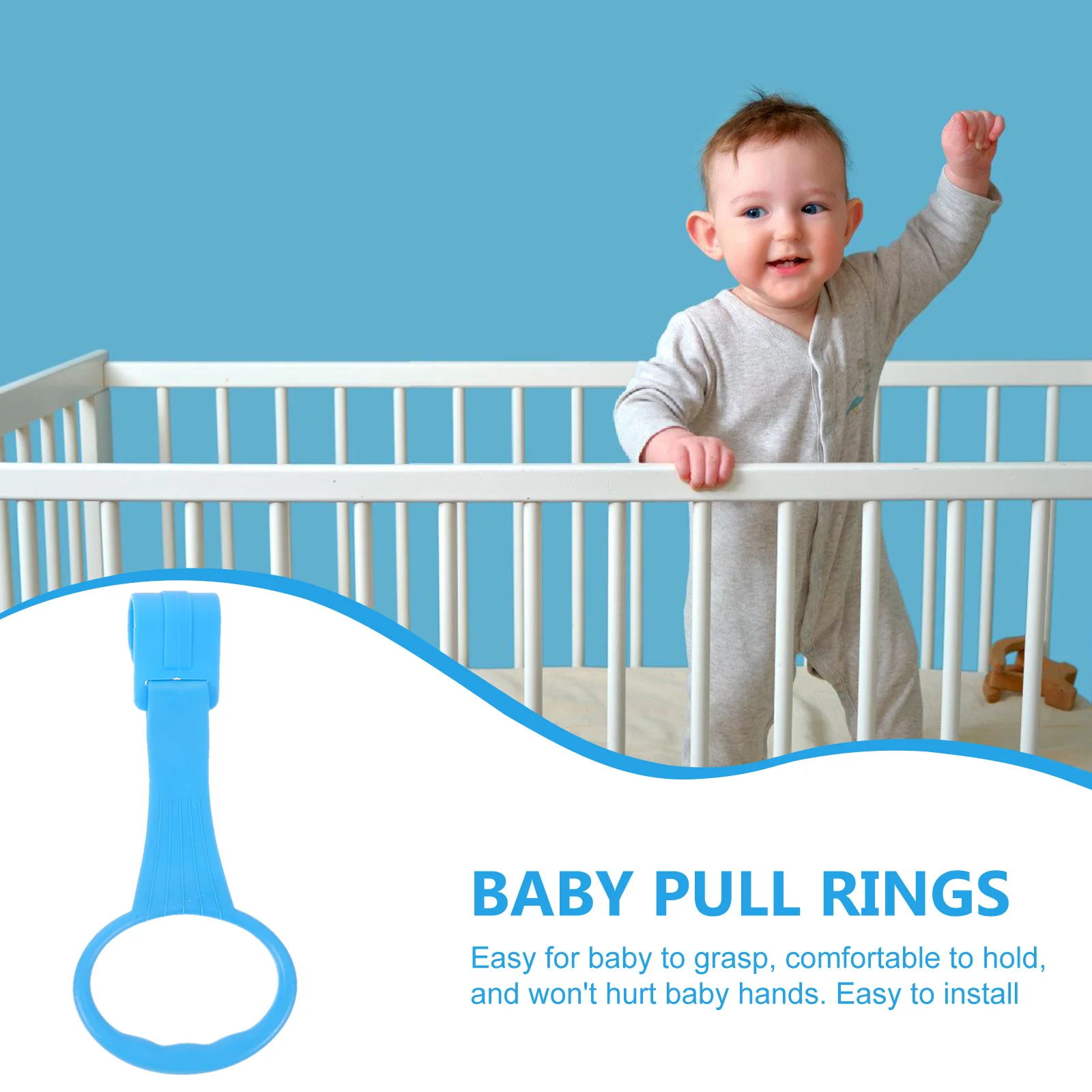 4pcs Crib Sling Pull Up Rings Baby Infant Bed Toddler Learning Standing Hanging Lightweight Portable Easy Install Smooth Edges