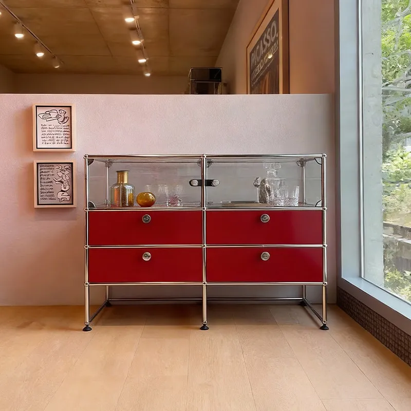 

Edge cabinet, glass door, locker, antique metal storage locker in the living room