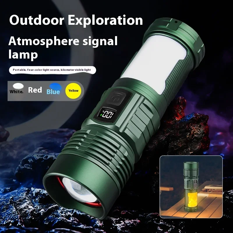 D2 Multifunctional Portable Flame Light Telescopic Zoom Usb Red And Blue Strong Light Camping Flashlight Fishing Torch Lantern