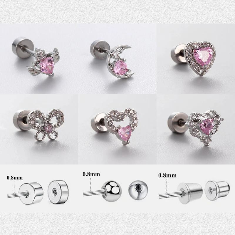 20G Herz-/Schleifenknoten-Ohrstecker aus Zirkonia, Titan-Ohrringe, stapelbarer Piercing-Schmuck für empfindliche Haut an Helix, Conch, Lobe, Lippe, Tragus