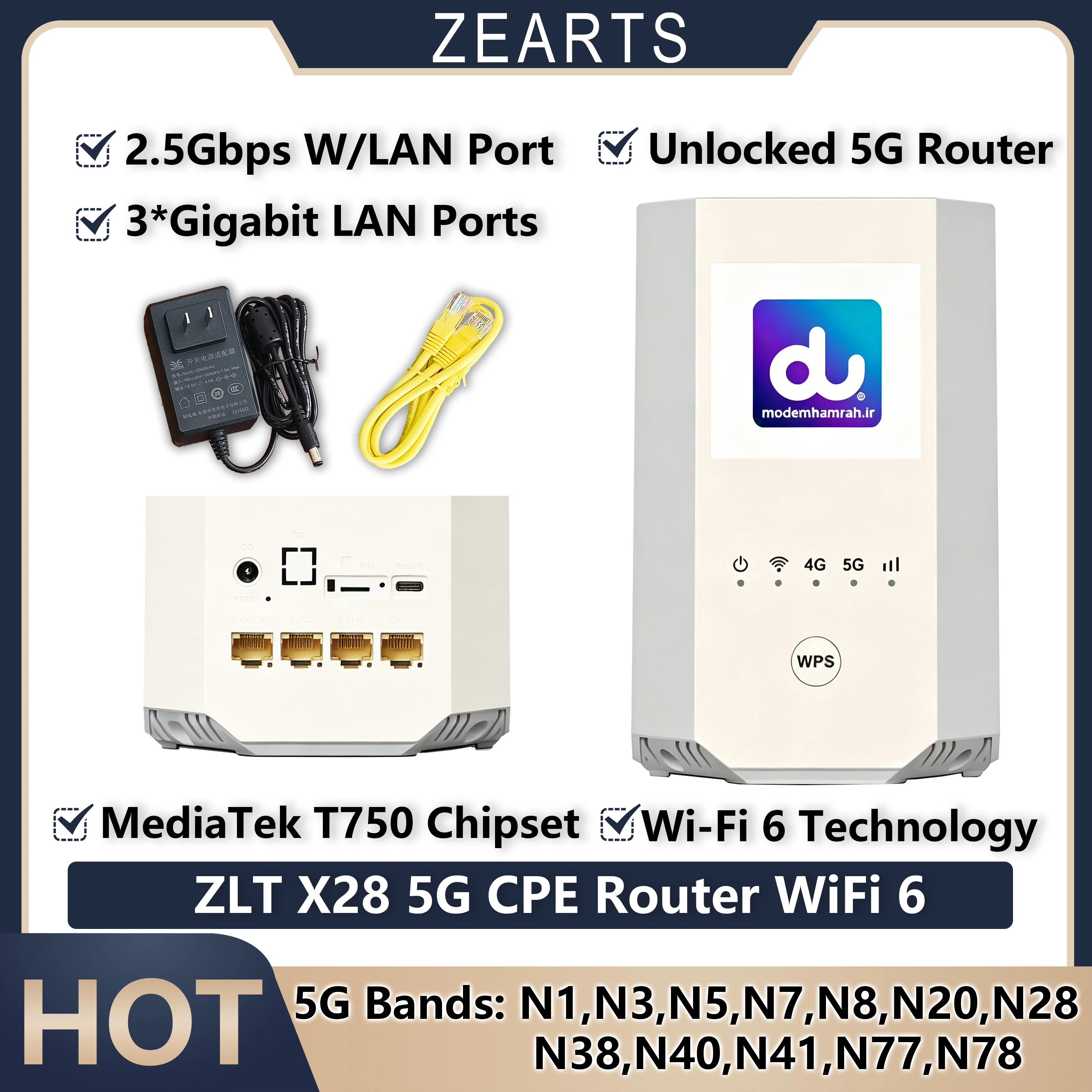 Unlocked ZLT X28 5G CPE Router WiFi 6 Dual Band Gigabit Wireless Router with SIM Card Slot du Unlocked Version 5G Broadband Gate