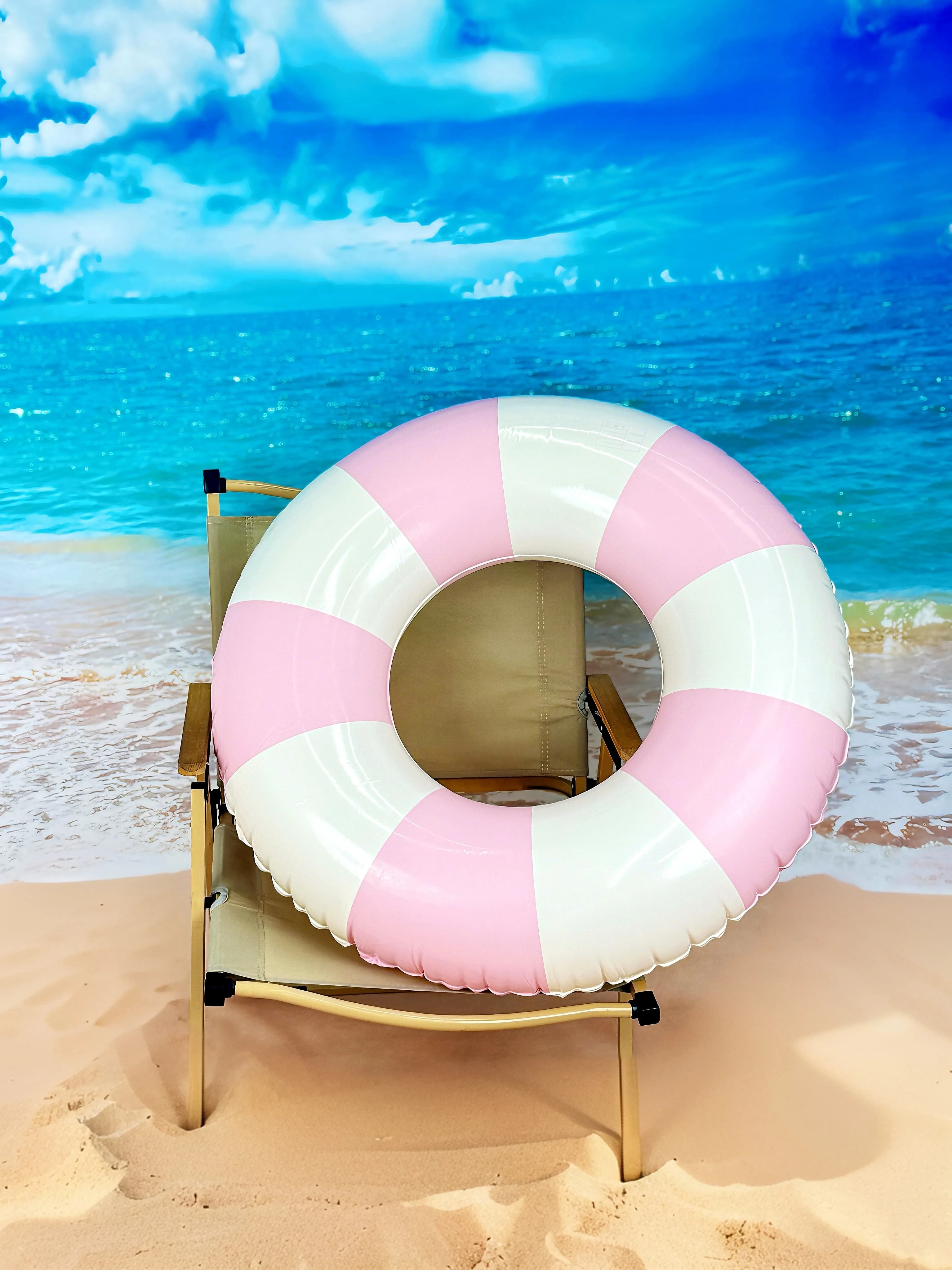 1pc Inflatable Striped Blue And Pink Unisex Swimming Ring, Thickened PVC Pool Float For Summer Beach Parties