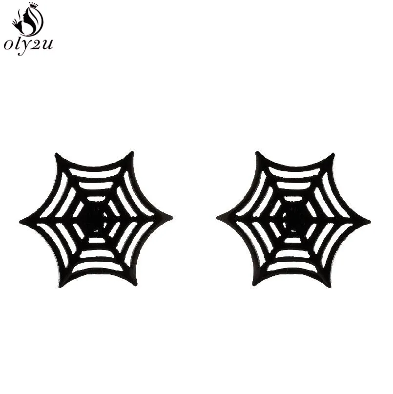 Stainless Steel Bat Stud Earrings for Women Men Punk Halloween Party Gift Goth Skull Spider Web Earings Cosplay Piercing Jewelry view 5