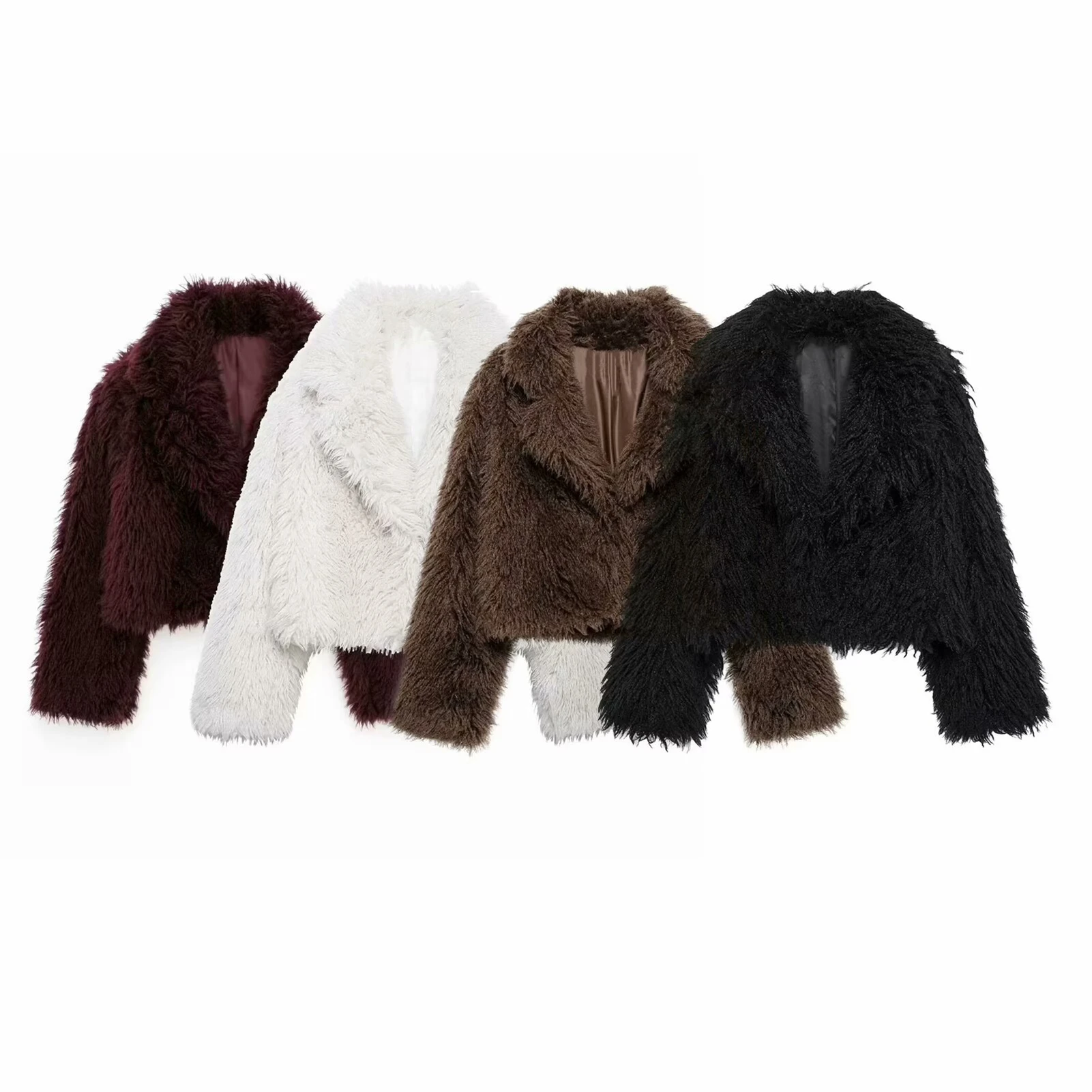 Lisa Colly femmes hiver à manches longues revers col moelleux fausse fourrure manteau veste courte fourrure Shaggy Parka manteau