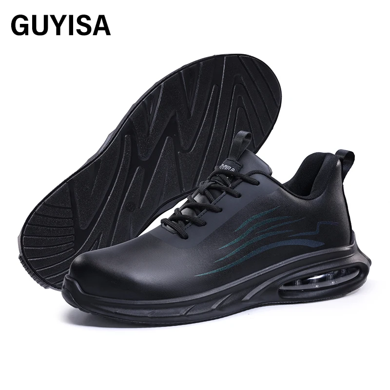 GUYISA Safety shoes Waterproof Oil proof Steel toe Size 37-45 Black Anti smashing and anti stabbing