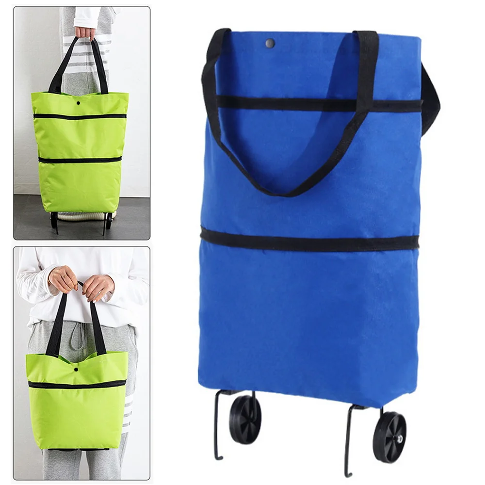 

Three Styles Fashion New Bags Folding Shopping Bag with 2 Wheels Portable Shopping Cart Trolley Grocery Luggage Carrier Cart Bag