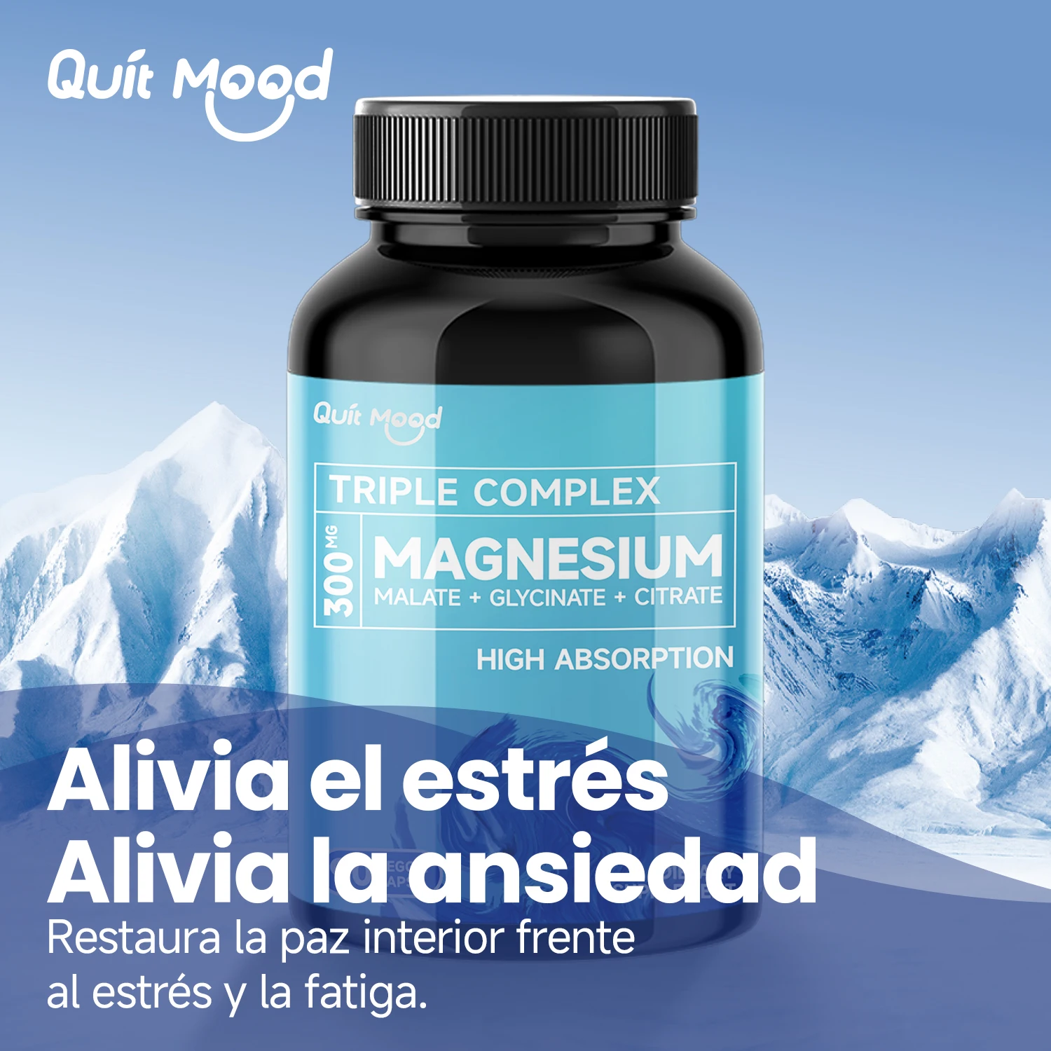 Quitmood Triple Magnesium Complex - 300Mg Glycinate+Malate+Citrate Mg - دعم العضلات والأعصاب والطاقة - امتصاص عالي