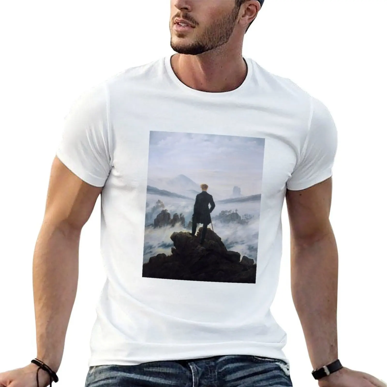 The wanderer above the sea of fog, Friedrich T-Shirt plus size clothes vintage t shirts t shirt men 100℅ cotton