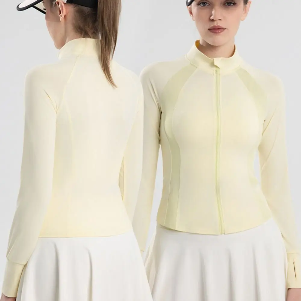 

Ice Silk Sun Protection Top Women Stand Up Collor Color Blocking Yoga Jacket Coat Thin Anti-UV Quick Dry Sweatshirts Women