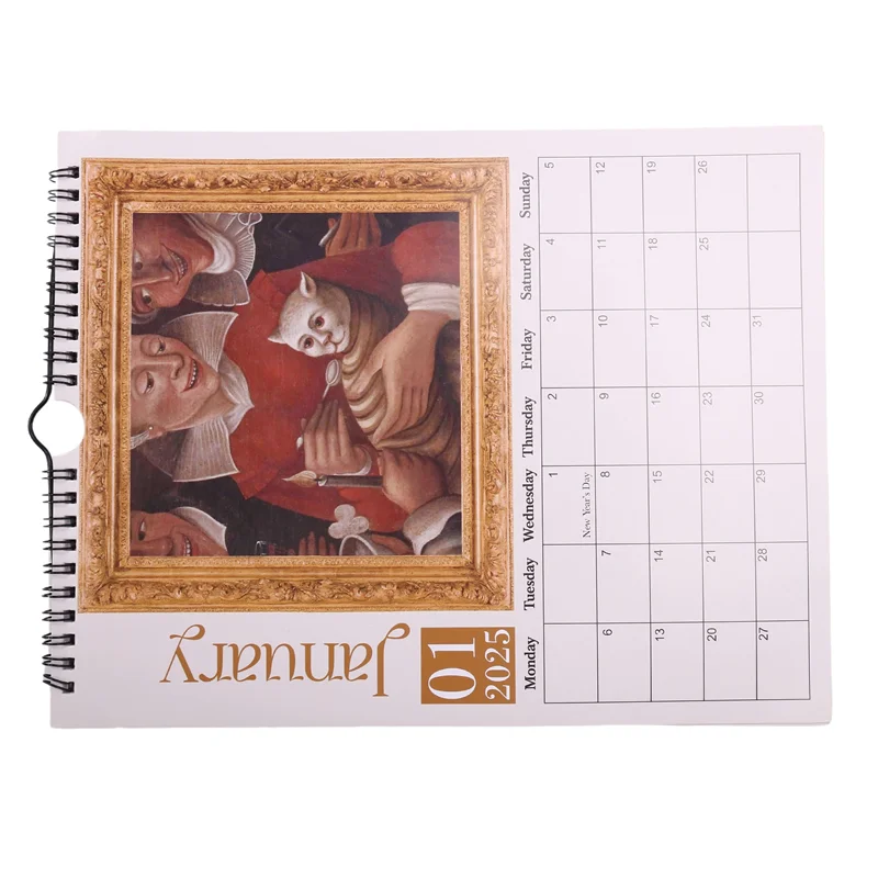 Средневековый календарь с кошками 2025 года, странный календарь с кошками, забавный настенный календарь, новогодние подарки для украшения дома