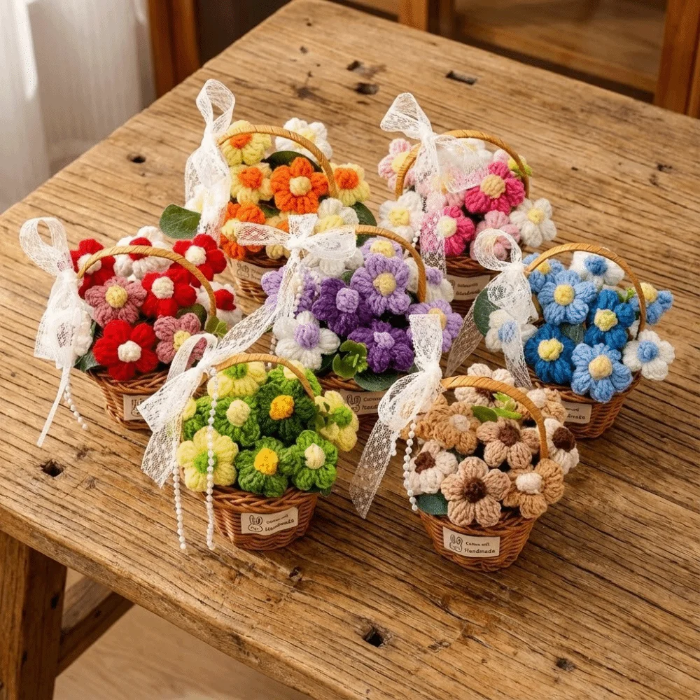 Baby Products Basket - Handgefertigte Puffgarn-Blume Fertiges Produkt Tischdekoration Simulationsblume
