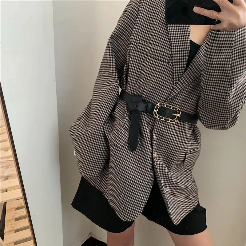 Ceinture en cuir véritable pour femme, ceinture skinny, robe en jean, accessoires vestisensféminins, structure dorée, mode