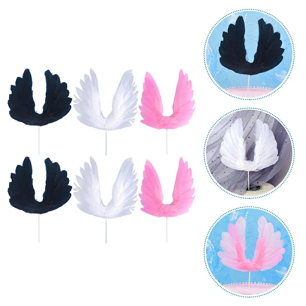 

6Pcs Angel Wing Cake Ornaments Decorative Props for Birthday Wedding Party Feathered Dessert Toppers Wing Cake Decor