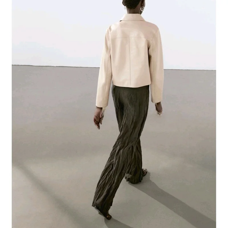 Dames irt-kraag ort PU-leer Jaet Herfst Nieuwe collectie Pendelen Sle Quali Faionable Long Sve Ne