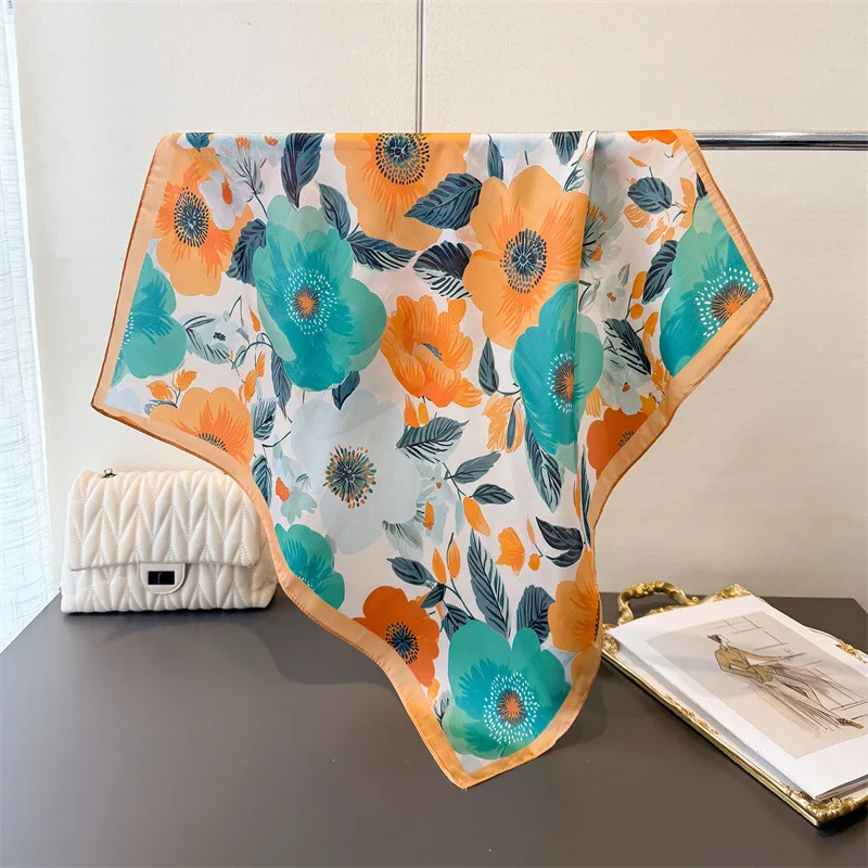 

2026 новые квадратные шелковые шарфы с цветочным принтом для женщин, платок, бандана, хиджаб, женский галстук на шею, мягкий шейный платок, украшение