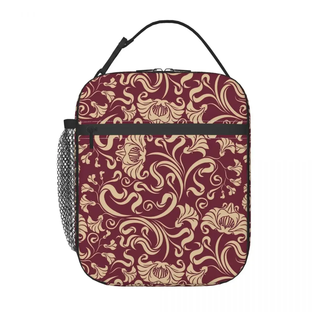 Damask Baroque Print Lunch Bag Pink And White Casual Lunch Box For Children Picnic Portable Cooler Bag Oxford Tote Food Bags