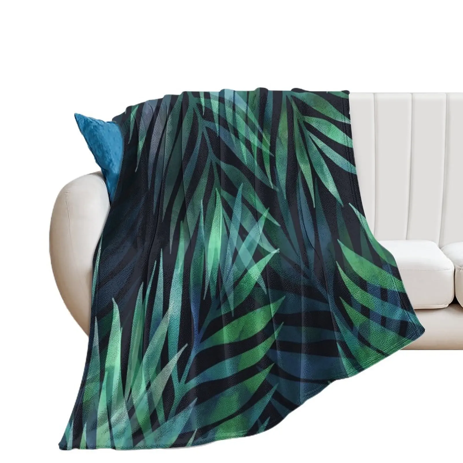 

Dark green palms leaves pattern Throw Blanket Multi-Purpose blankets ands Luxury Throw Blankets