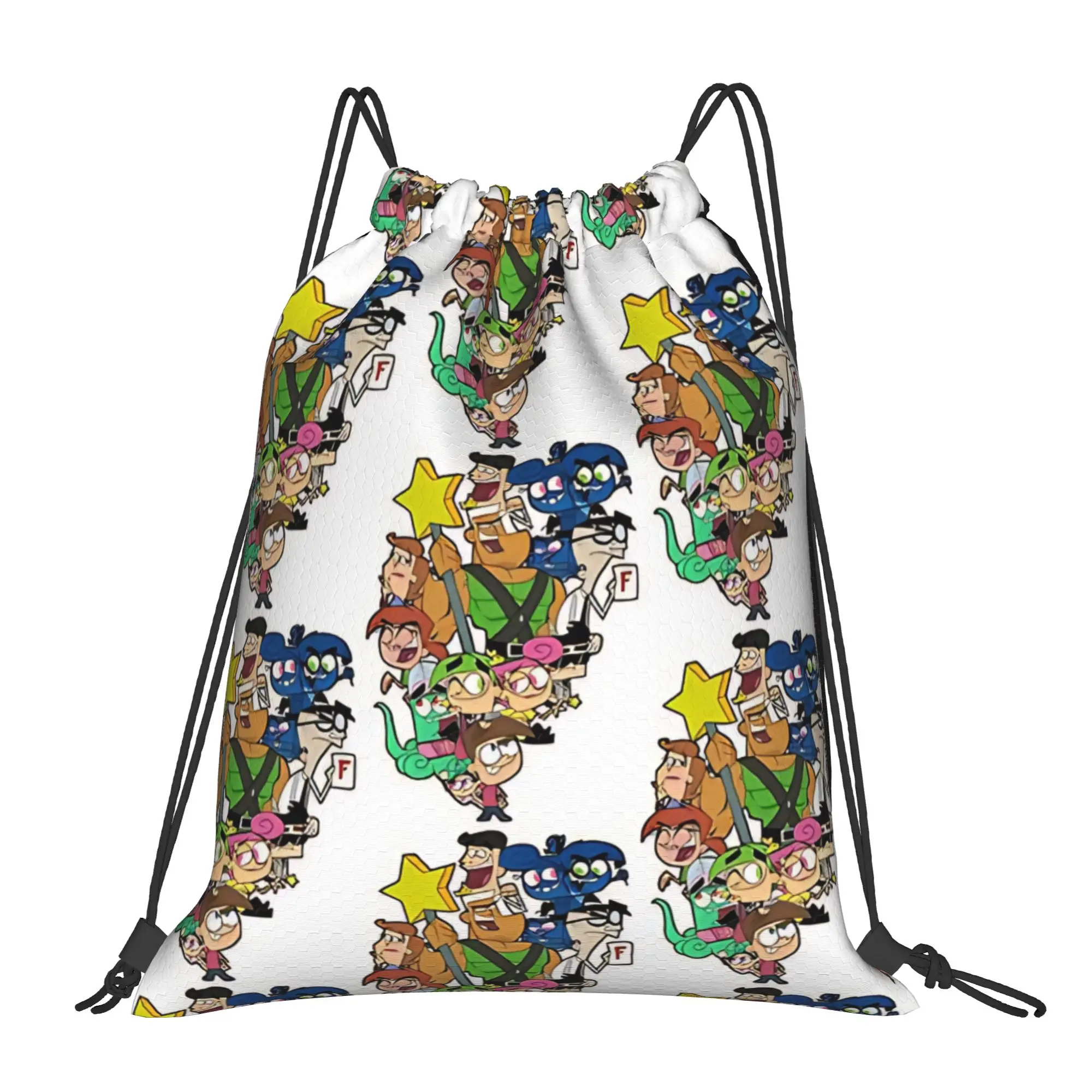 Fairly Odd Treasures cartoon collage Portable Sports Riding Gym Drawstring Storage Sporty Backpacks