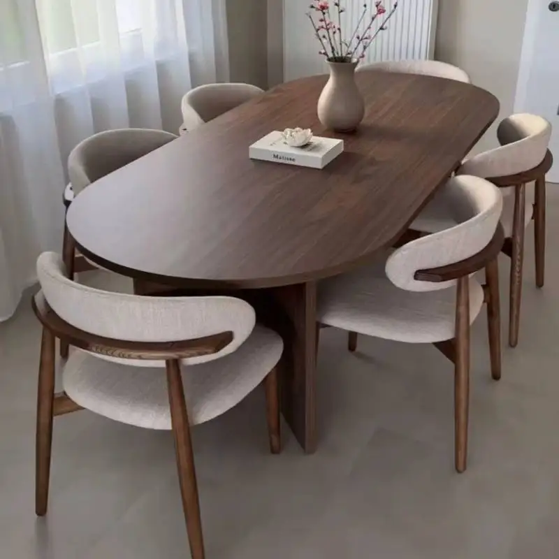 Oval Set Dining Table Chairs Decorations Designer Restaurant Dining Table Living Room Modern Walnut Mesa De Comedor Furniture