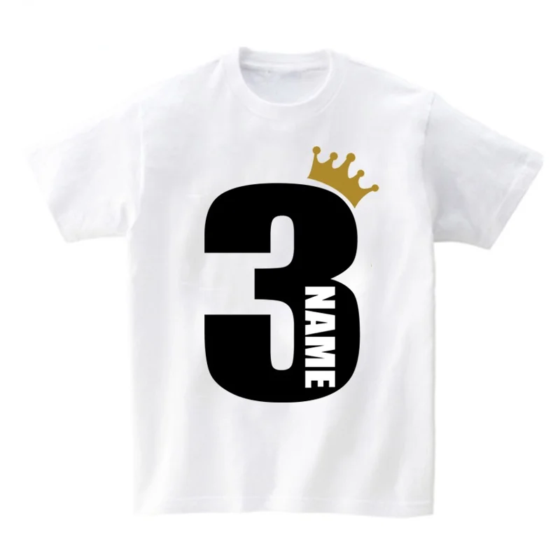 Kids T Shirt Customized Boys T Shirts Girl Clothing Personalised Birthday AGE NAME Crown Shirt Children Tees Baby Clothes Number