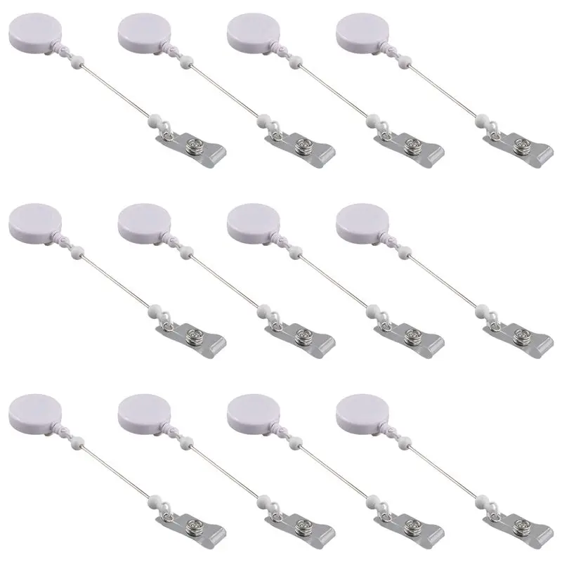 AC57-12 Pcs Beadable DIY Badge Reel Kit Retractable ID Name Badge Reel Clips Holder For Beads Blank Bar With Belt Clip