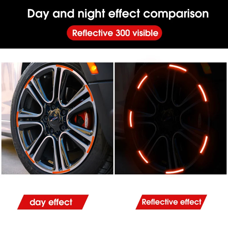 20Pcs Car Wheel Hub Reflective Sticker Tire Rim Luminous Stickers Roadway Safety Warning Reflective Strip for Auto Motorcyclec