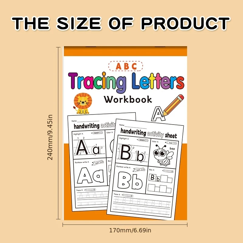 32-Letter Alphabet Practice Book, 3+ Children's Writing and Tracing Practice Book, Illustrations and Letter Coloring, Pen Control Practice Book, Suitable for Home and School Use