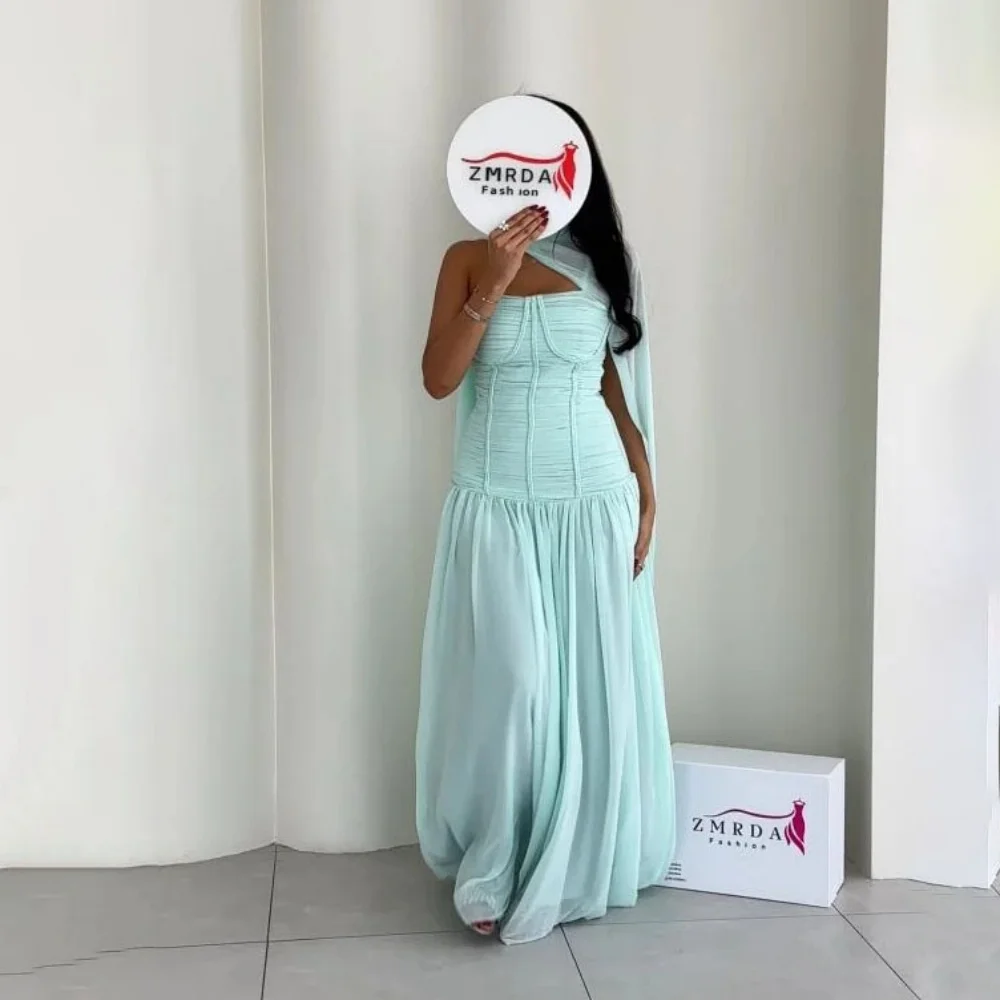 맞춤형 A라인 이브닝 드레스 화려한 쉬폰 프롬 드레스 스트랩리스 공식 행사 민소매 파티 가운 로브 소와레