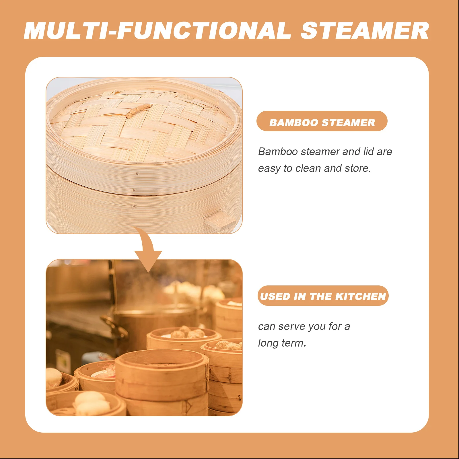 

Bamboo Steamer Basket Household Cooking Healthy Diet Reusable Practical Safe Strong Aesthetic Easy to Clean and Store