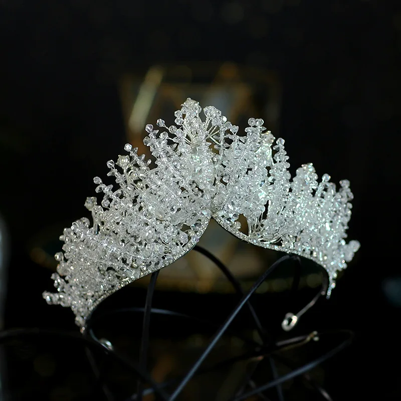 إكسسوارات شعر الزفاف الكورية تاج الزفاف سبيكة حجر الراين مرصع سلسلة الخرز اليدوية عقال للنساء