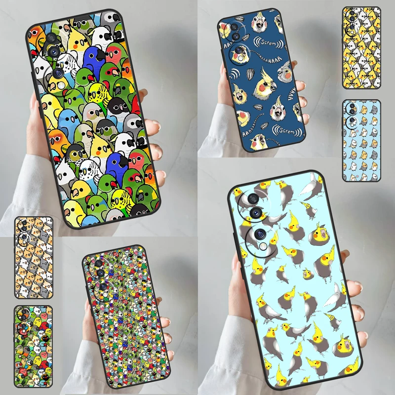 Cartoon Cockatiel Collage Funda For Honor Magic 6 Lite 5 Pro 50 70 90 Honor X8a X8b X6 X7 X8 X9 X6a X7a X9a X9b Case