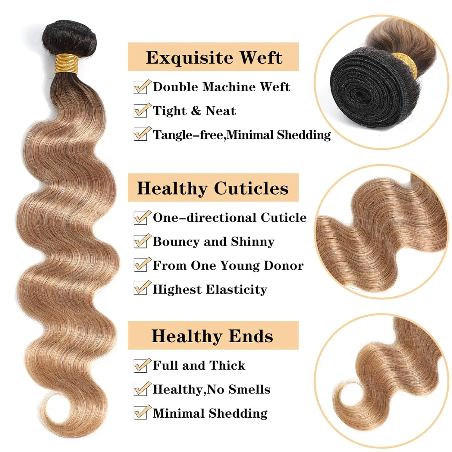 Pacotes de cabelo humano reto T1B/27 12A com fecho 4X4 loiro mel 27 #   Pacotes de cabelo humano coloridos pacotes de cabelo virgem birmanês