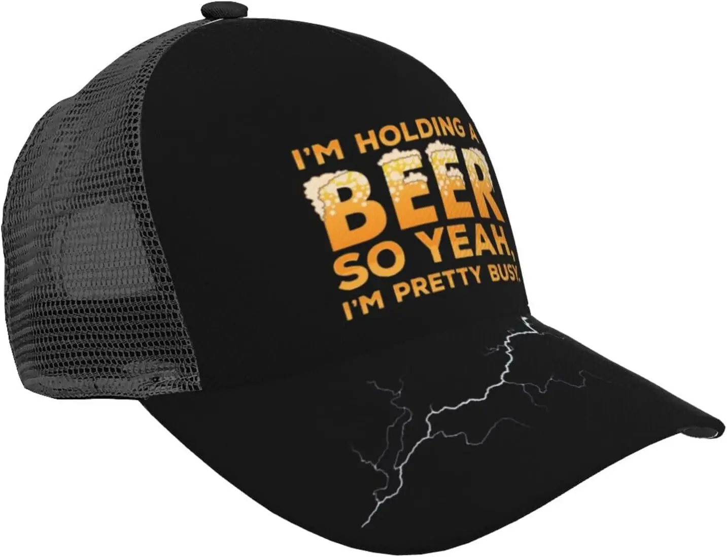 Men's Women's Baseball Cap Casual Breathable Mesh Cap Adjustable Trucker Hat I'm Holding A Beer So Yeah I'm Pretty Busy