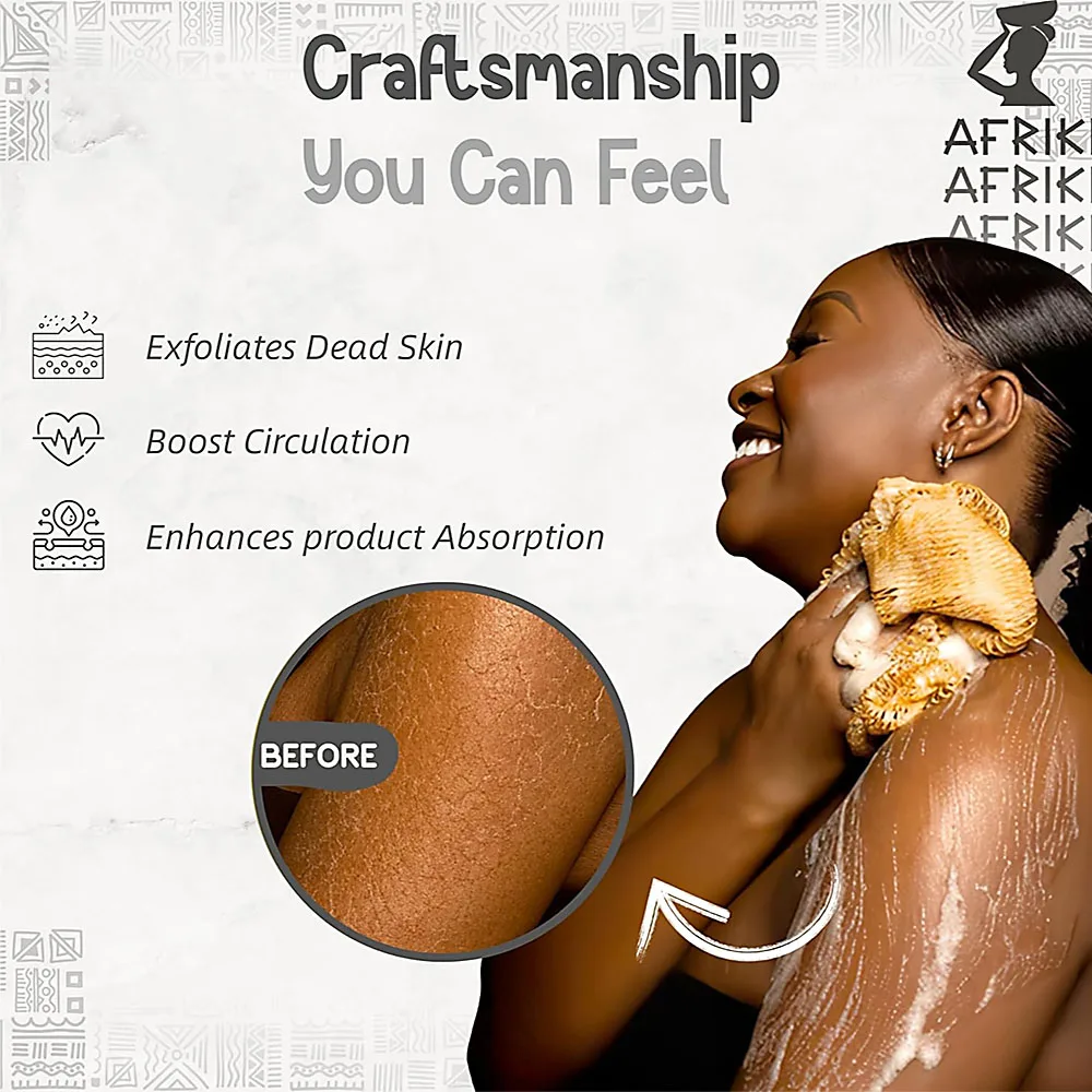 Authentic Premium African Exfoliating Bath Net Sponge, Gentle Full-Body Exfoliating Scrub Cloth for All Skin Types, African Loofah Net with Hanging Rope, Shower Exfoliator Bath Accessory view 6