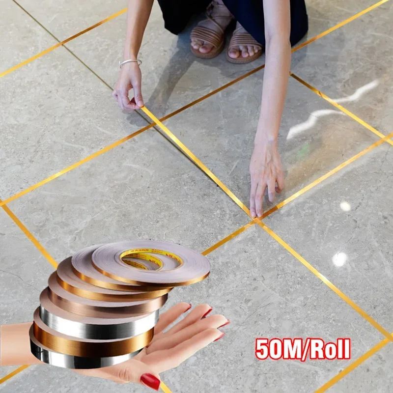 50Meter Ceramic Floor Wall Seam Sealant Tape Floor Seam Sticker Decor Gold Self Adhesive Wall Tile Floor Tape Sticker Home Decor