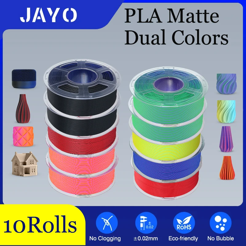

JAYO pla matte dual Color 10Rolls/Set 3D Filament 1.75mm ±0.02mm 3D Printer Filament New product, no bubbles 7 colors available