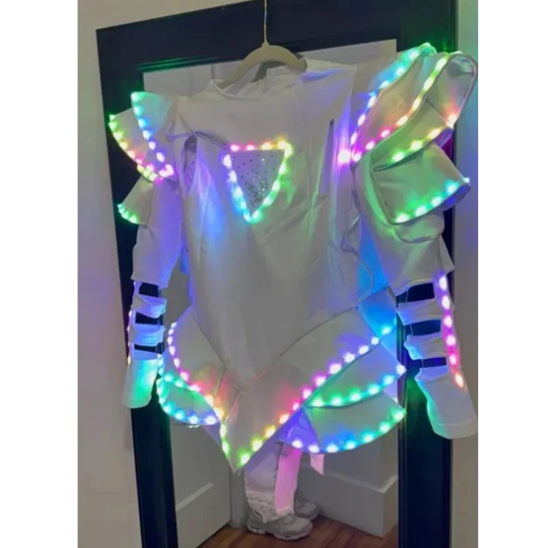 Full Color LED Dress Luminous Costume for Women Glowing Skirt DJ GoGo Singer Nightclub Bar Light up Clothing Sexy Lead Dancer