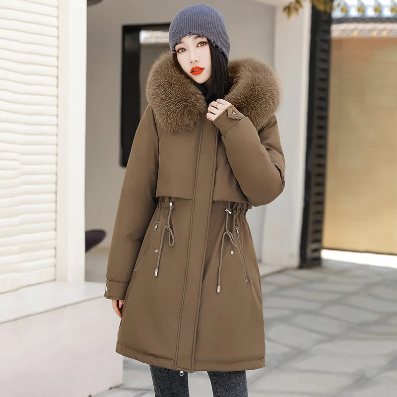 2023 New Winter Jacket giacche imbottite in cotone caldo spesso da donna Plus Velet parka allentato con cappuccio piumino fodera in pelliccia Mujer