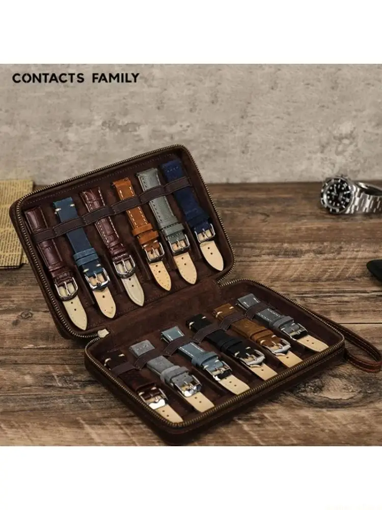 

31BF Stylish Watch Band Organizers Holds 12 Straps PU Leather Construction Travel
