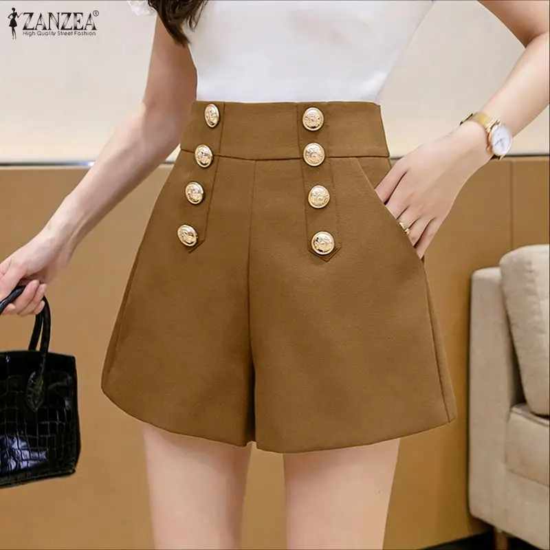 

2026 ZANZEA Fashion Women Shorts Summer High Waist Solid Color Shorts Female Elegant OL Work Pantalon Casual Office Pants Street