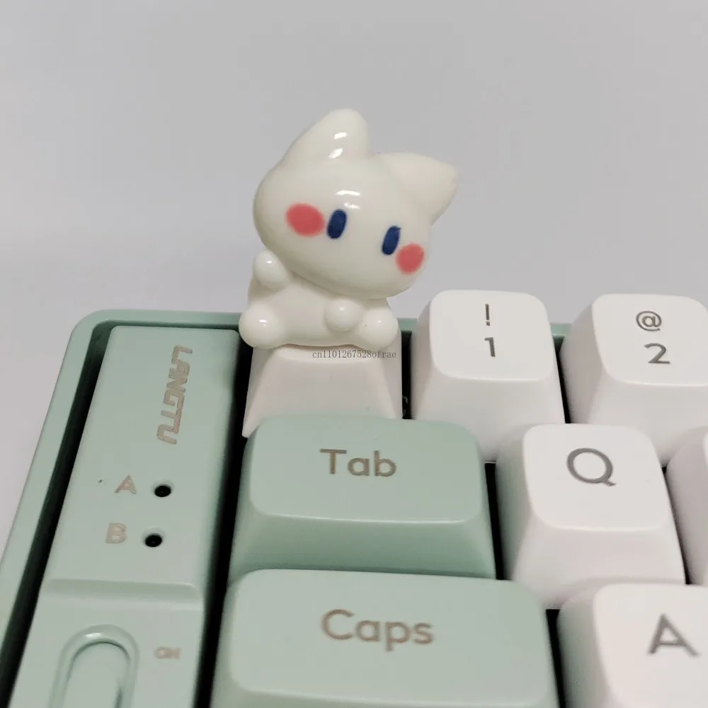 Little White Cat Keycaps Kawaii ESC Key Caps Cross Axis Cherry Profile Mechanical Keyboard Keycap Office Game Accessories Gift
