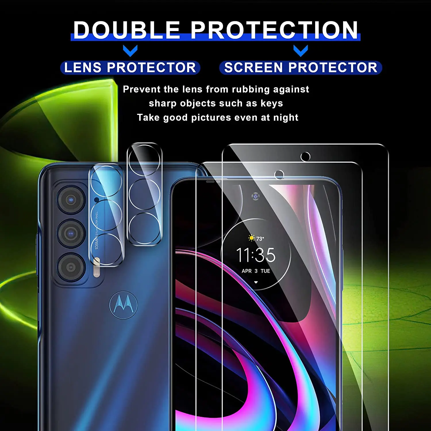 [2 Pack] Lens Protector+[3 Pack] HD Anti-Scratch Tempered Glass Screen Protector For Moto Edge 2021 / Moto Edge 5G UW