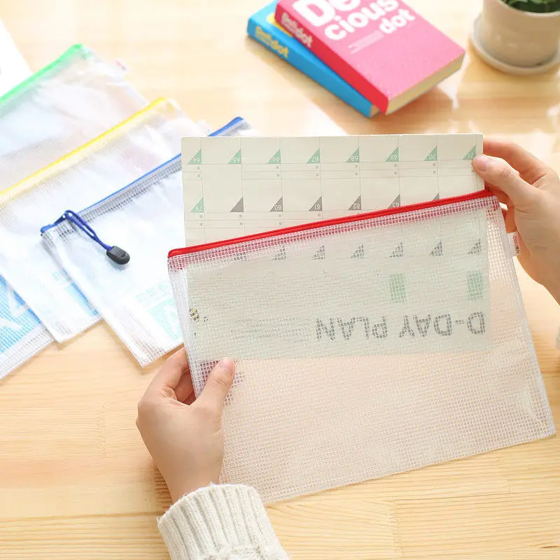 A3 A4 A5 A6 Grid Transparent Document Case Waterproof Paper Files Handbag with Zipper Pouch File Organizer Storage Stationery